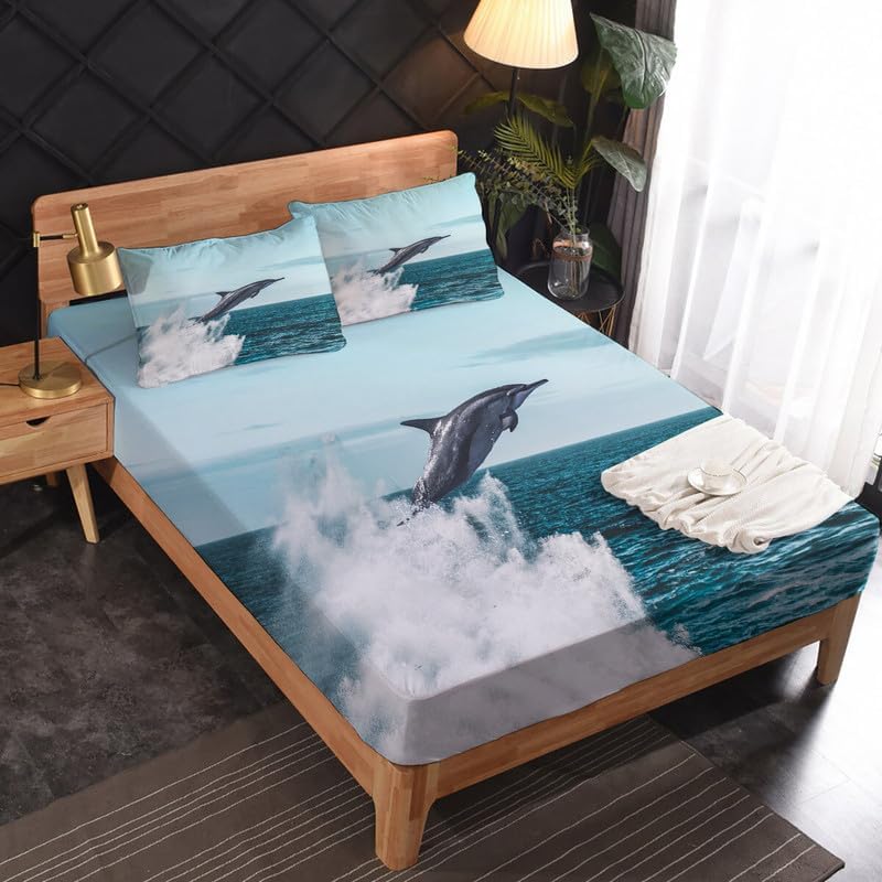 Miniatura 2 de zcsm Dolphin Sheets - Juego de sábanas de tamaño individual, sábanas de microfibra suave con bolsillo profundo, sábanas y fundas de almohada