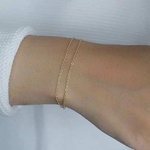 Miniatura 4 de Pulsera de cadena de elegante oro para mujer, pulseras de cadena individual o en capas, con eslabón de dije de corazón, karma, triángulo, perlas y