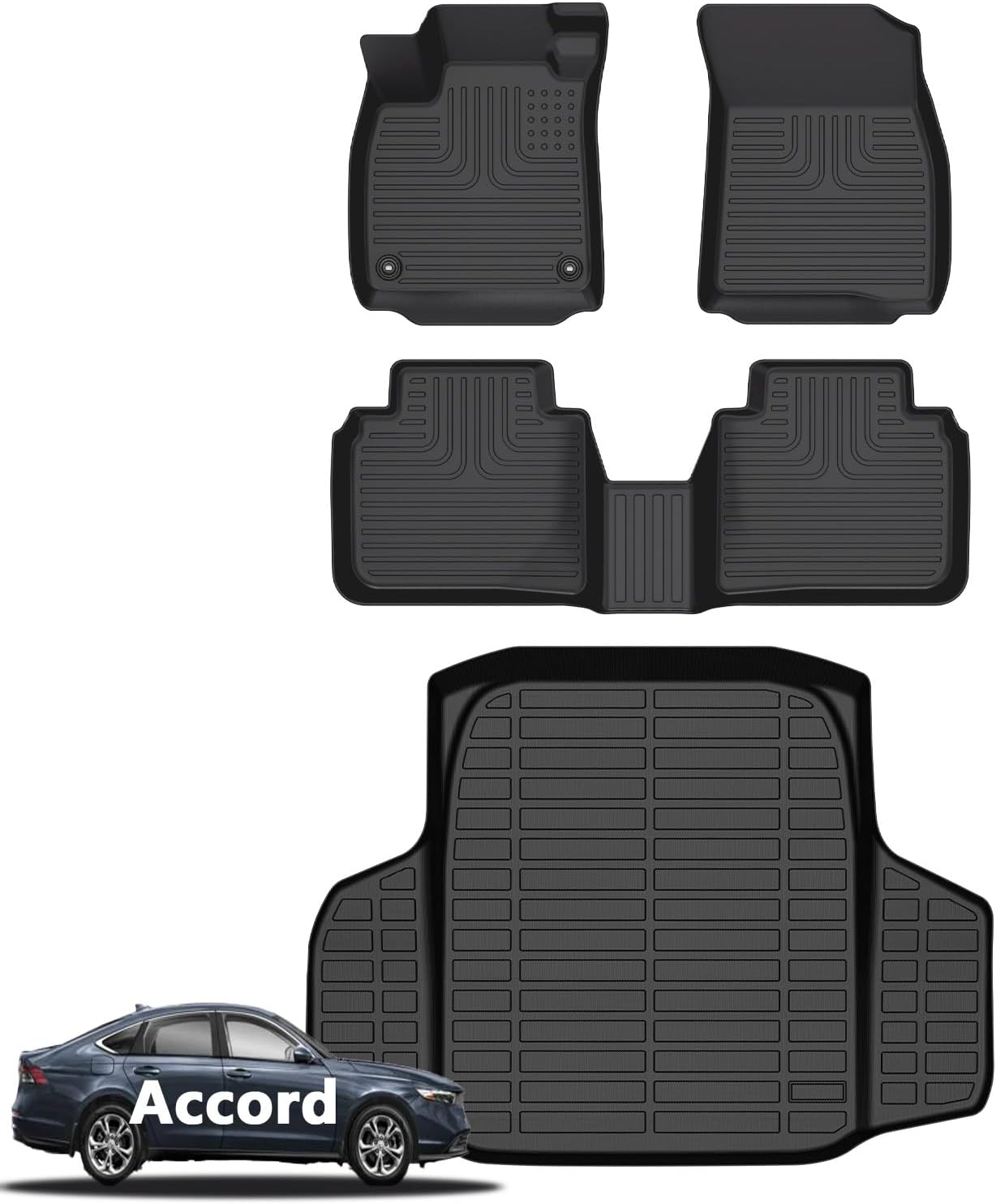 Wayhigh® Floor Mats & Cargo Liner for Honda Accord 2023-2026 & Accord Hybrid 2023-2026, All Weather TPE Car Mats Waterproof Heavy Duty Floor Liners, Floor Mats Custom Fit for Accord Accessories