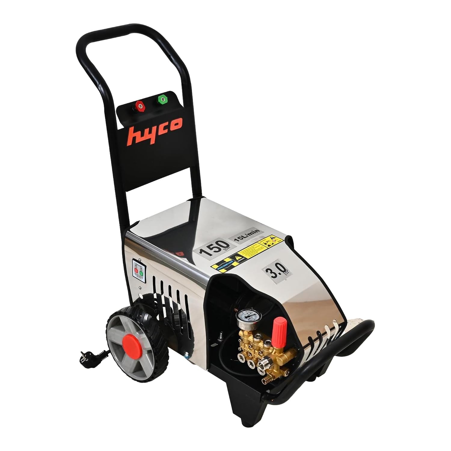 Hyco Commercial Car Washer 3HP Copper Winding 150 Bar 15L/min | 100% Copper Winding, Taiwan Made, Trolley Mounted, Multiple Nozzles Included, Electric Power Source-image-11