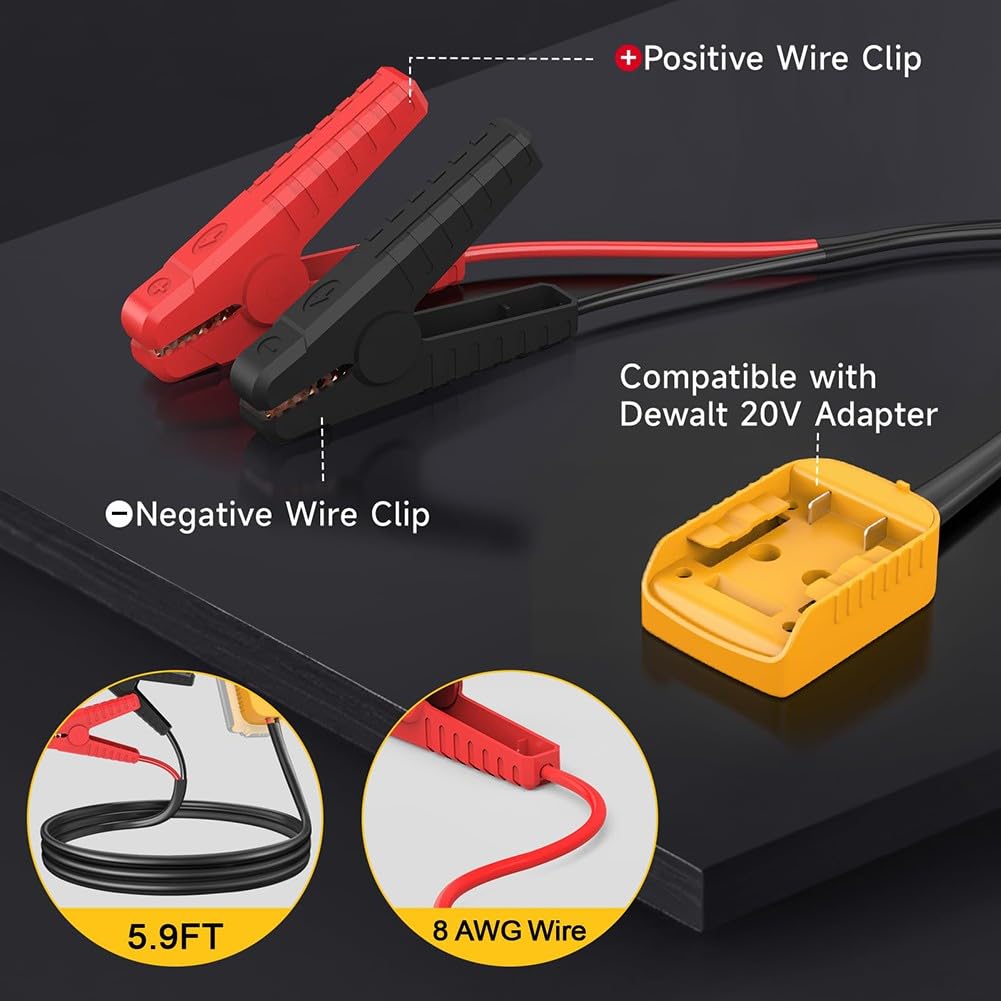 Morsetti per cavi di avviamento di emergenza progettati per funzionare con tecnologia a batteria da 20 V, adatti per requisiti di avviamento automobilistici da 12 V e 24 V