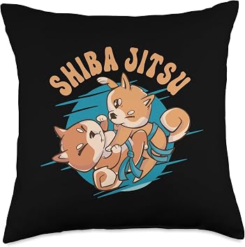 Shiba Jitsu - Funny Black Belt - Jiu Jitsu Dog - Shiba Inu Throw Pillow