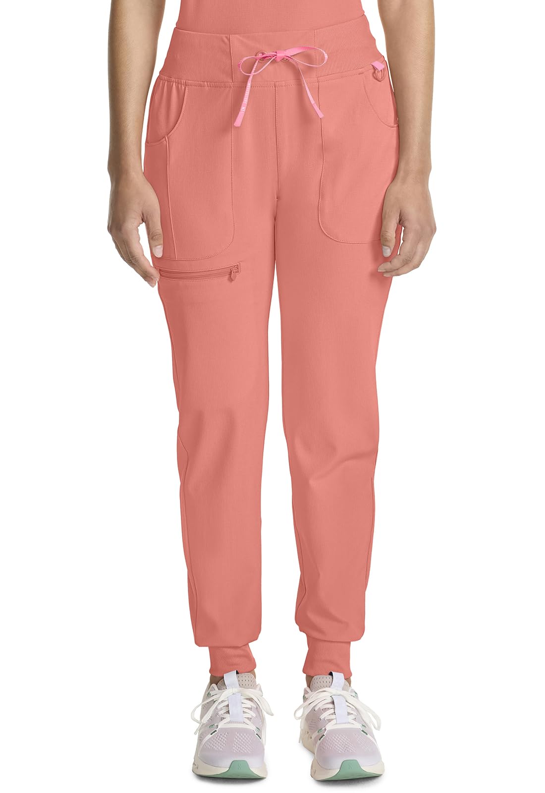 Med Couture Scrub Pants for Women Mid Rise Scrub Jogger with 5 Pockets Rib-Knit Cuffs with Drawstring Waistband MC102