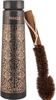 Handcrafted 32 oz Antique Pure Copper Water Bottle, Vintage Finish, Leak-Proof, BPA-Free, Ayurvedic Drinkware with Cleaning Brush