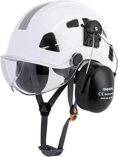 Miniatura 9 de UNINOVA Casco de protección para los oídos y visera ANSI Z89.1 con ventilación ABS forestal, arborista, árbol, construcción, construcción,