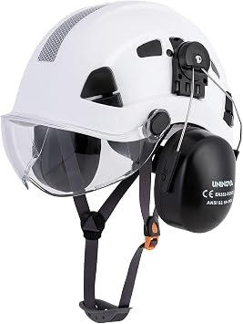 Hard Hat Ear Protection and Visor ANSI Z89.1 Vented ABS Forestry Arborist Tree Climbing Construction Helmet Ear Protection