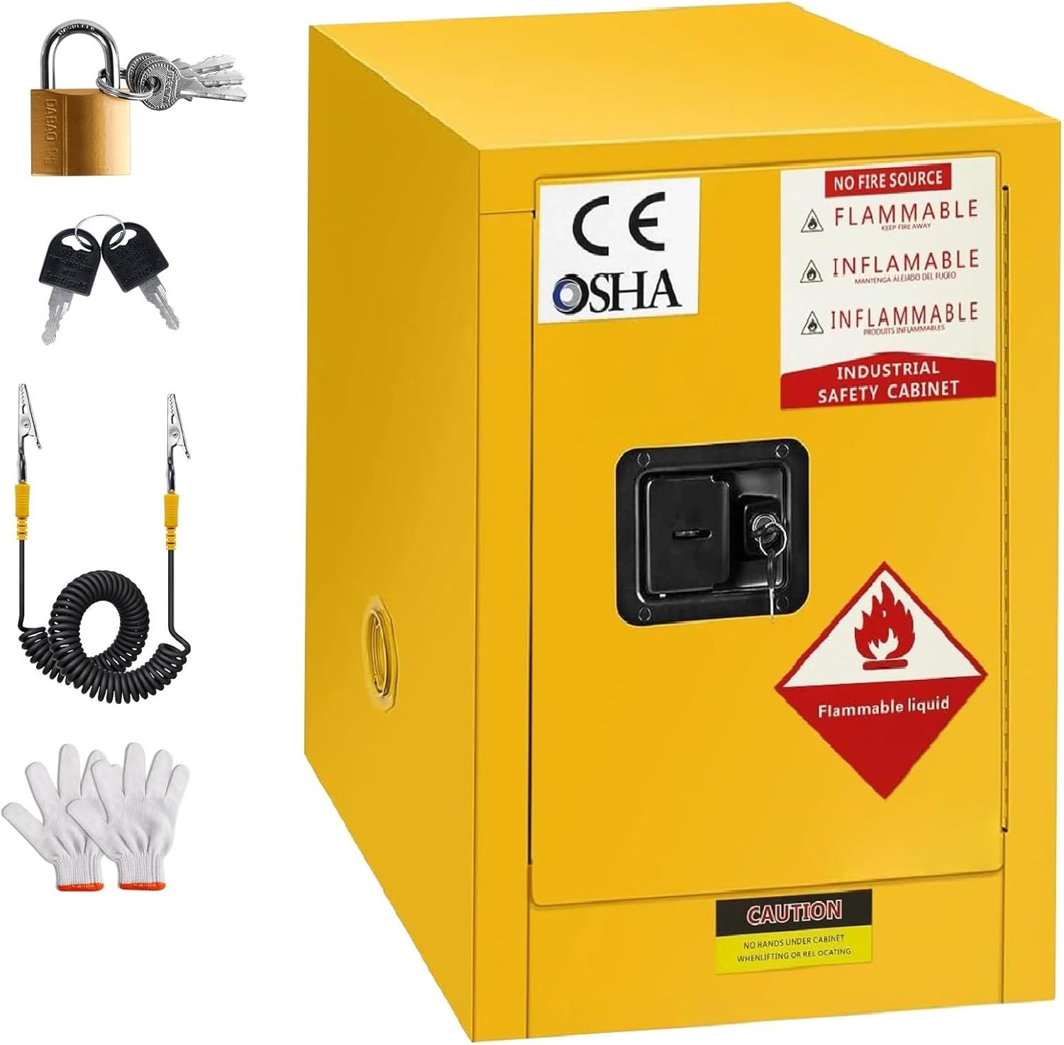 Hazardous Storage Cabinet, 16 Gallon Chemical Safety Hazardous Material Handing Cabinet, Fireproof Cabinet for Flammable Liquid Chemical Material, for Industrial and Home Use, Yellow