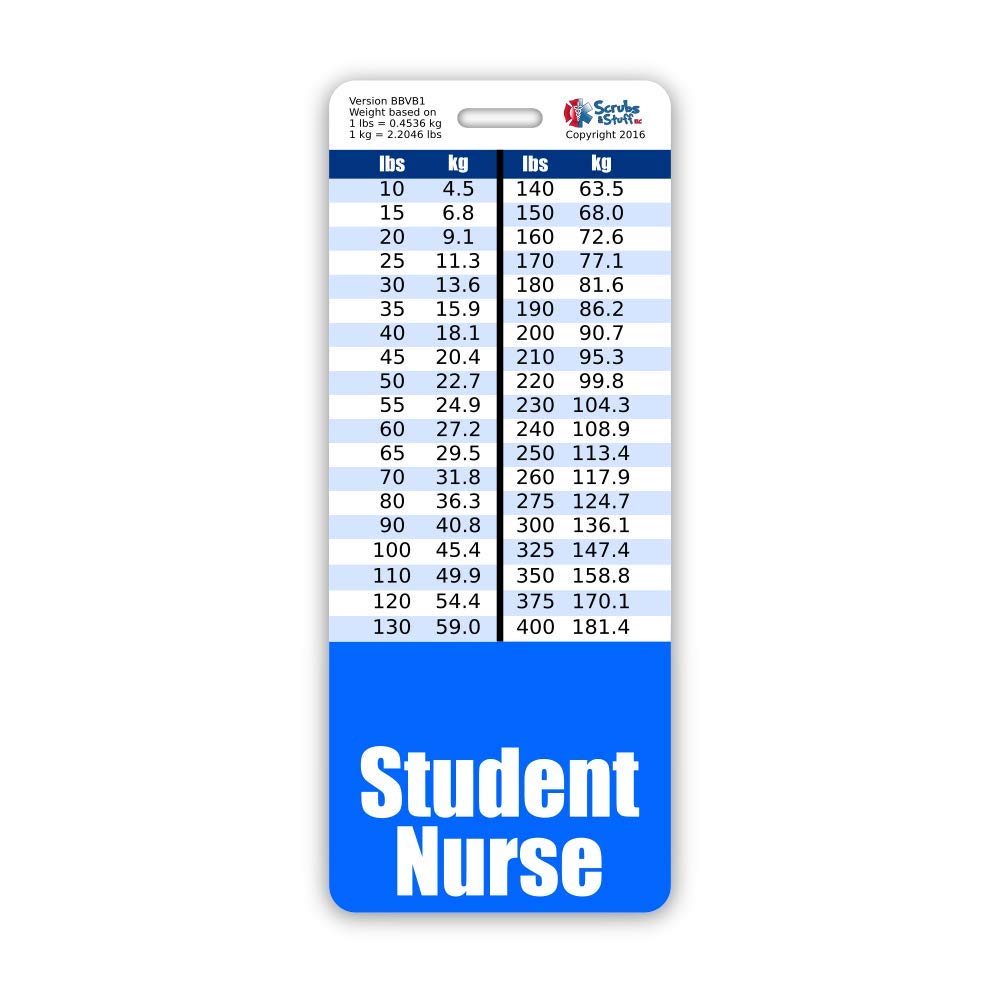 Student Nurse Badge Buddy Vertical w/Height & Weight Conversion Charts (Oversized, Blue)