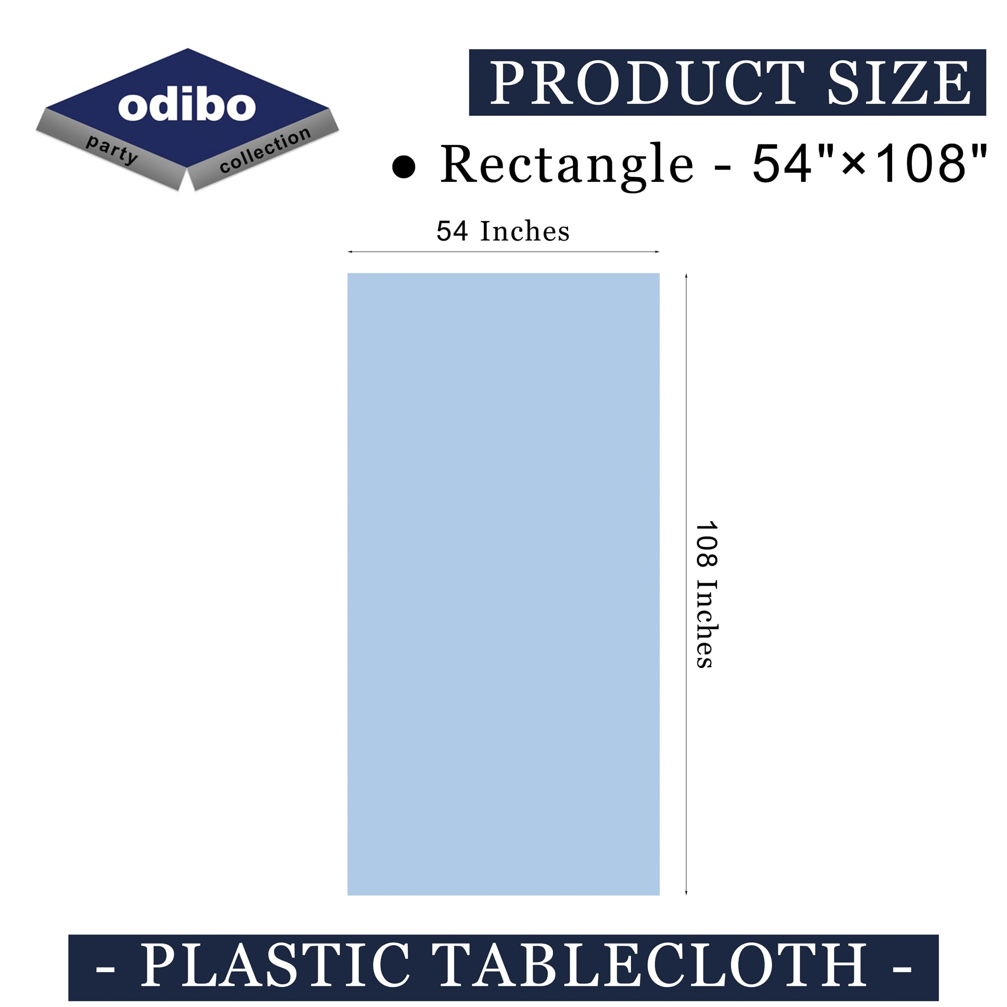 odibo Paquete de 2 manteles desechables de plástico azul claro, 137 x 274 cm, manteles para fiestas, cumpleaños, bodas, baby shower, picnic, eventos, se adapta a mesas rectangulares de hasta 8 pies
