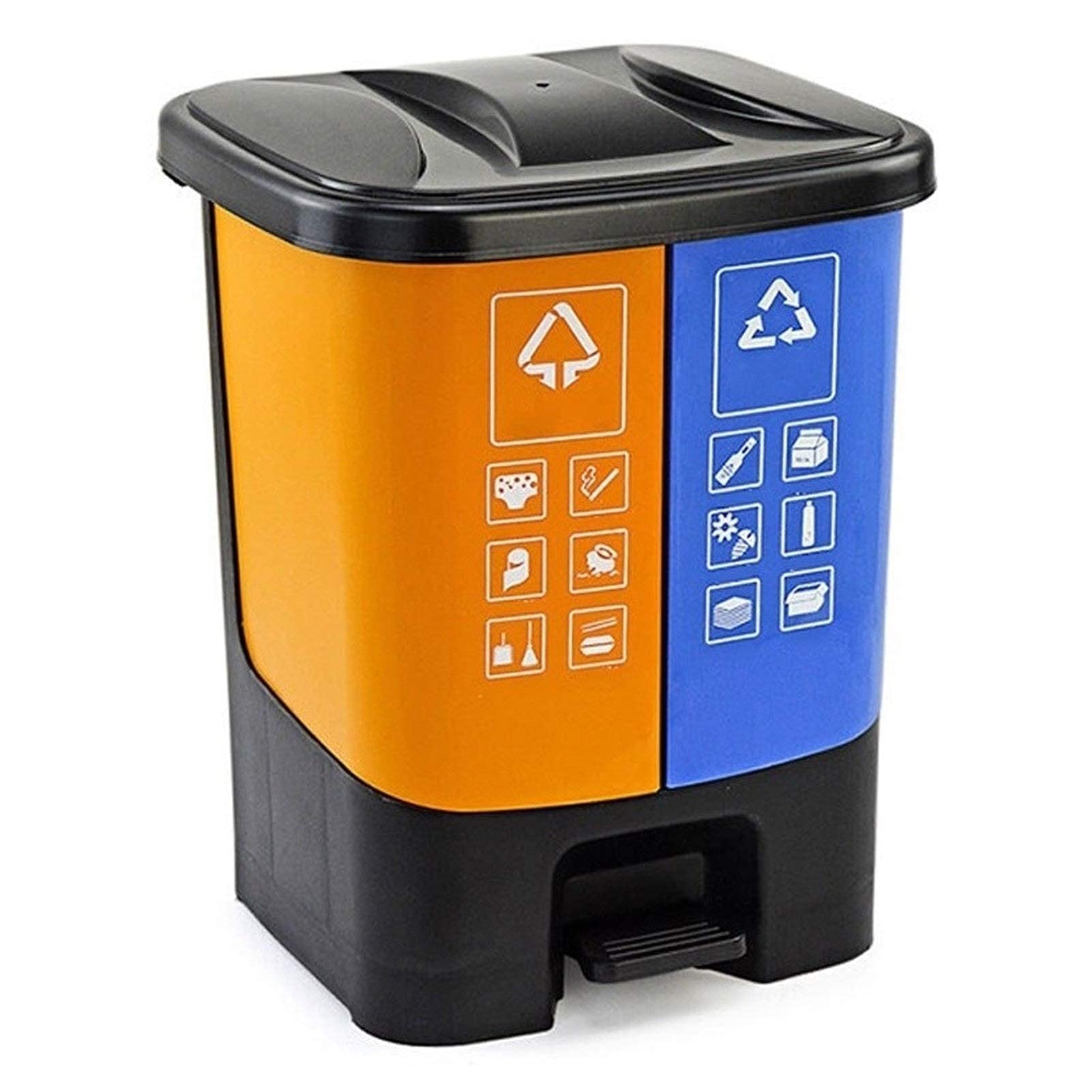 Outdoor Trash Cans Bins 5.2Gallon Plastic Sorted Trash Bins with Lids， Foot Pedal Trash Can with 2 Compartments for Home Office Kitchen Outdoor Trash Cans (Color : Yellow+Green-5.2Gallons)