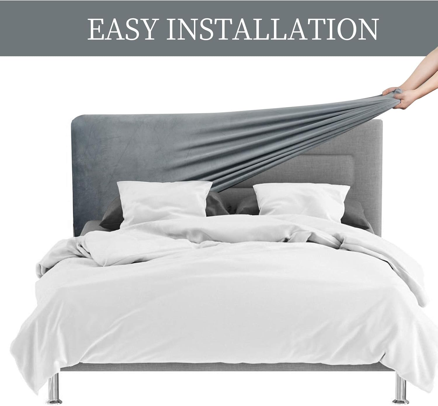 Headboard Slipcover for Queen Bed, Stretch Bed Headboard Cover, Dustproof Protector Cover for Linen Tufted Upholstered, Velvety Soft Comfortable Fabric (Light Grey)