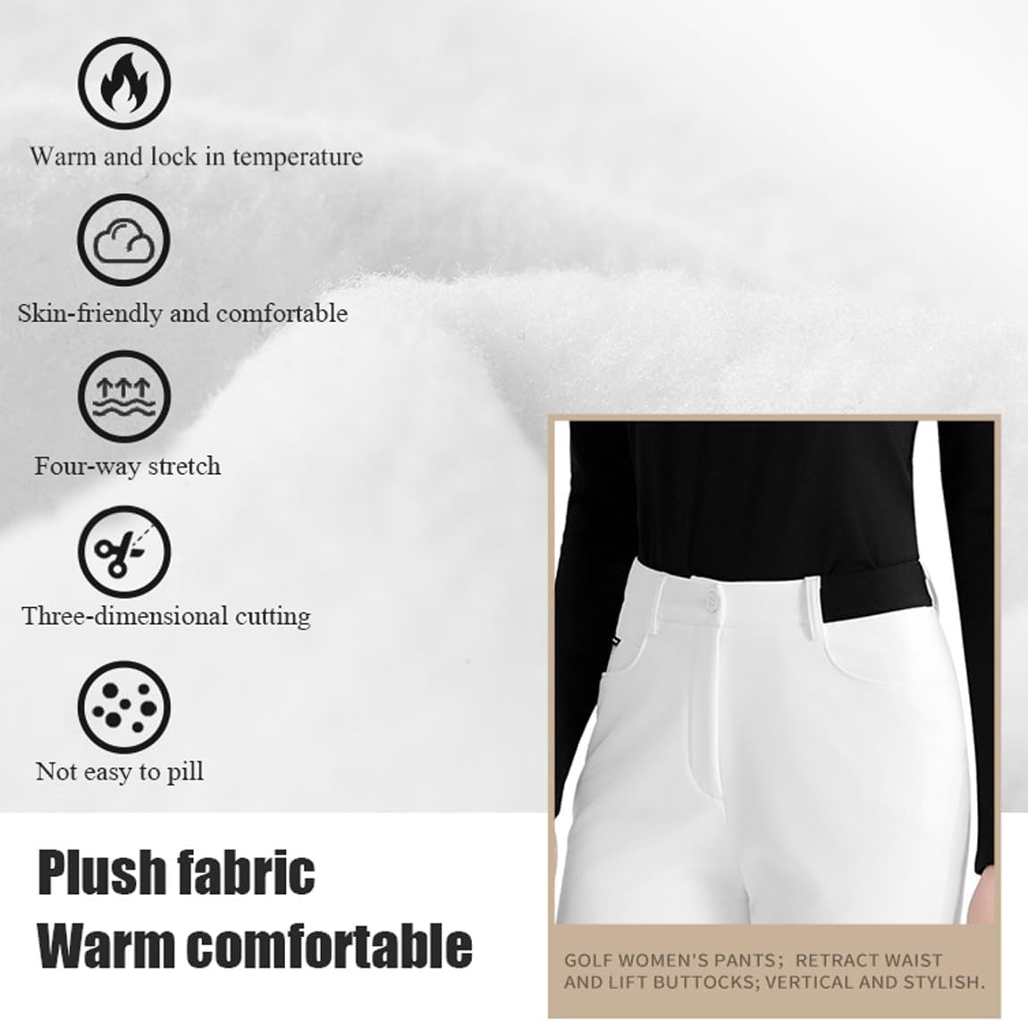 Women's Golf Pants Winter Fleece Warm Flared Dress Pant Trousers Stretch Slim Fit Work Joggers
