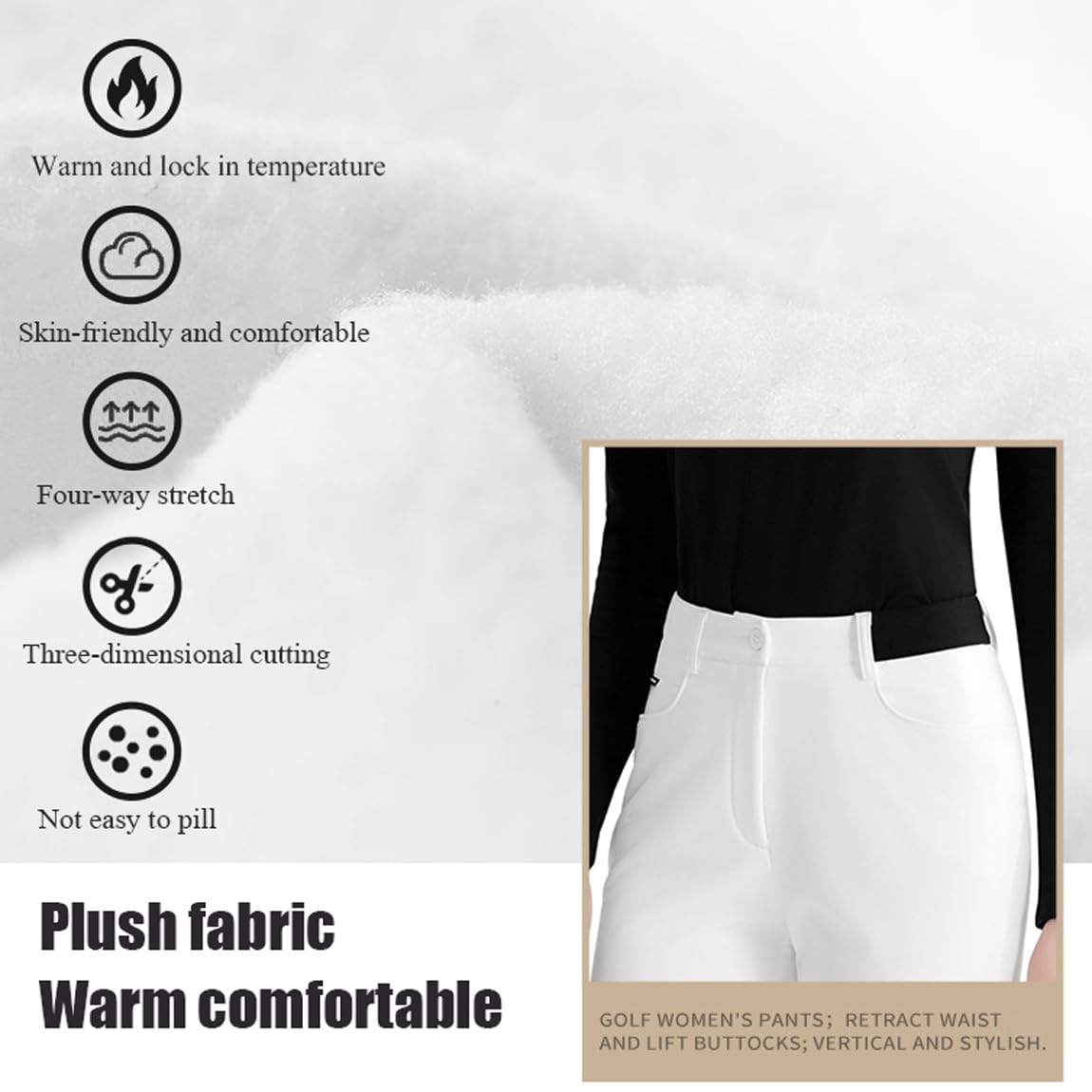 Pantalon De Golf pour Femme en Polaire d'hiver Pantalon Habillé Évasé Chaud Pantalon De Travail Extensible Joggers