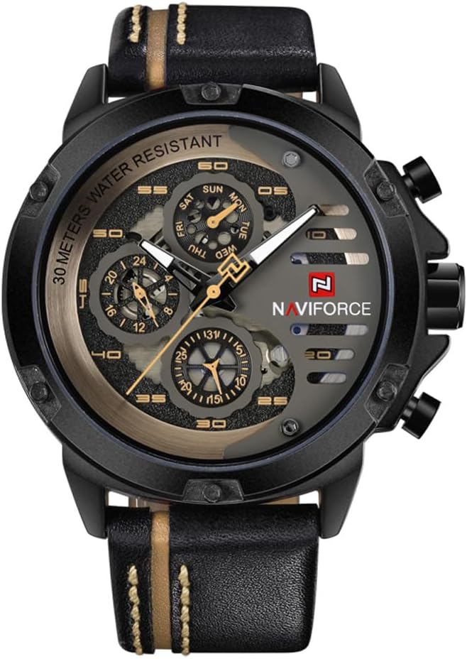 Sport Military Watches for Men Waterproof Watch Analog Quartz Leather Band Date Calendar Clock Wristwatch