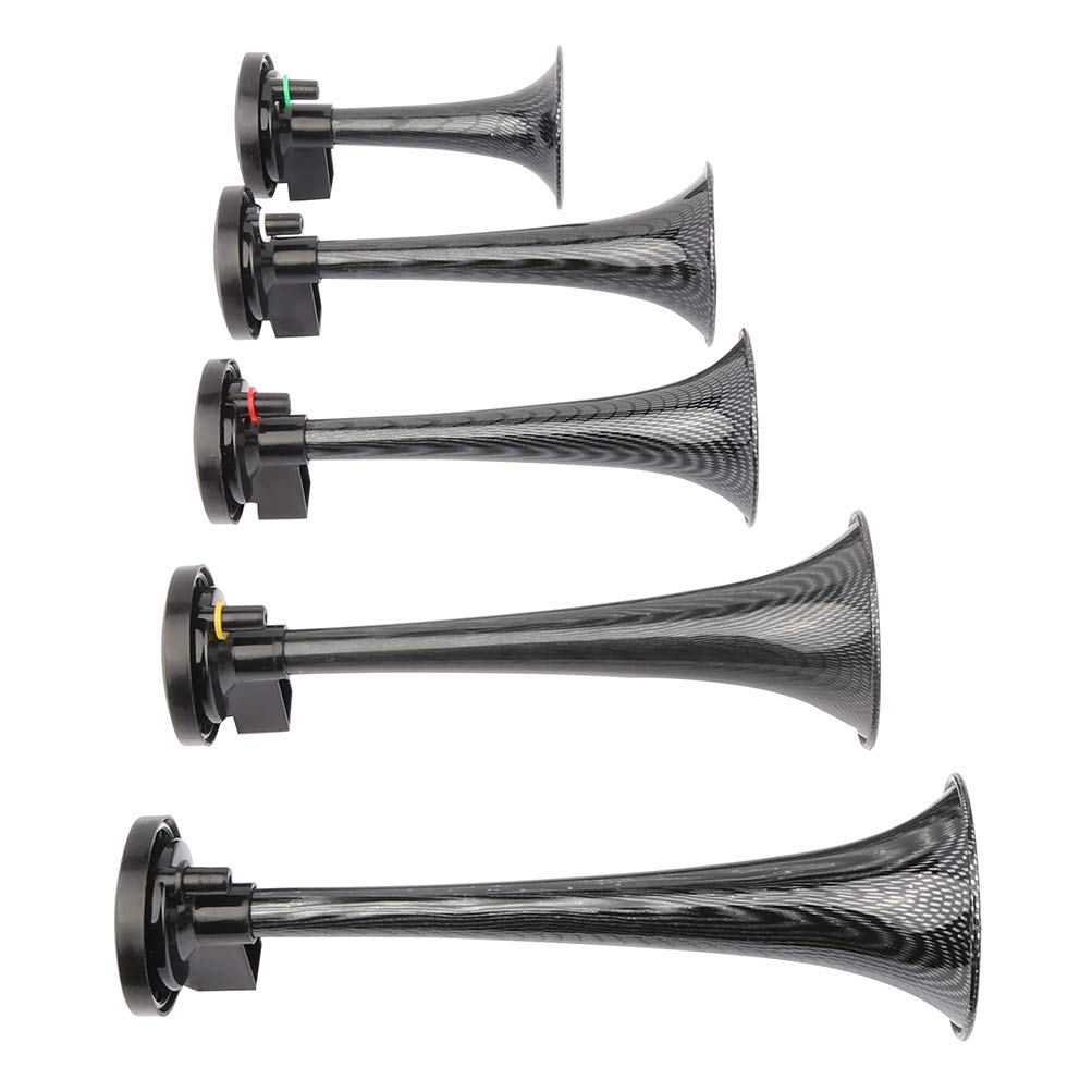AINTIER 12V 150dB Air Horn Trumpet Air Horn Compressor Kit Super Loud 5 Trumpet Musical Dukes Hazzard Dixie Horn Kit with Compressor for Any 12V Vehicles Trucks Lorrys Trains Boats Cars Vans Kit