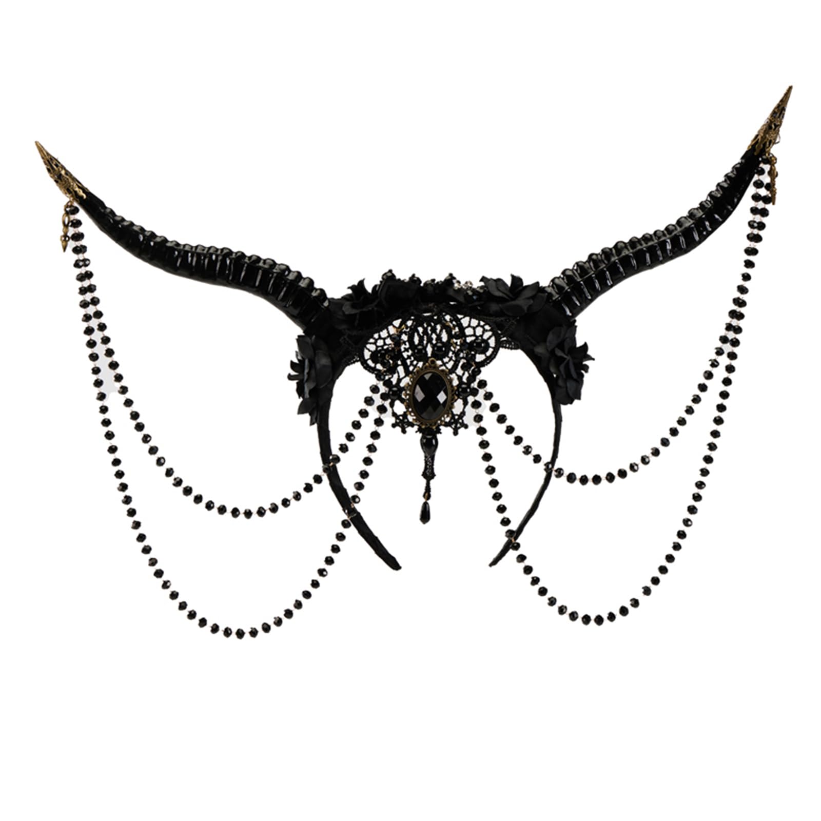 Gkyqve Unisex Black Gothic Resin Headbands With Flower Horn Antlers Horn Headpieces Headwear For Halloween And Everyday Wear Headband
