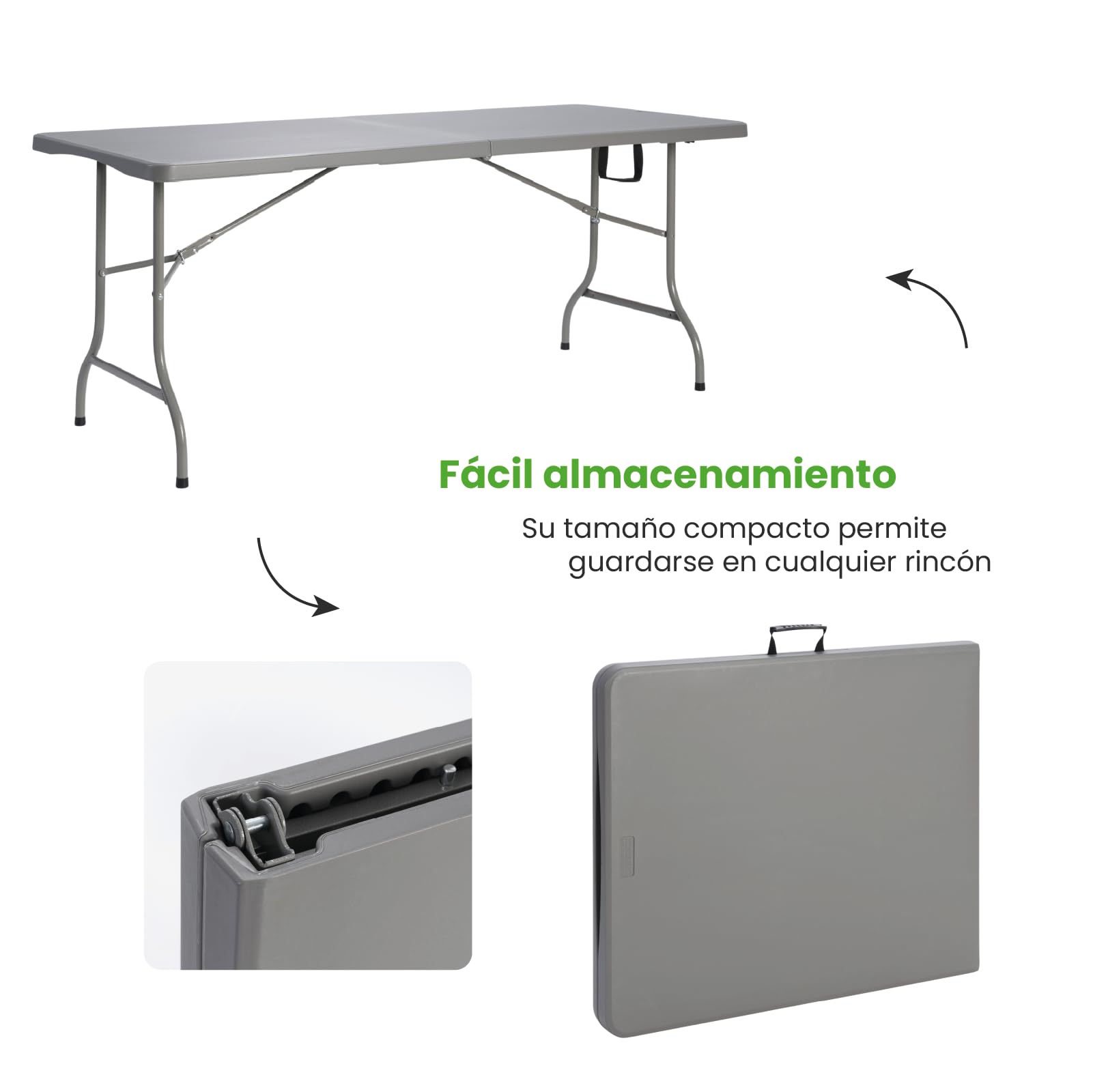 Pack 2 Bancos Plegables + Mesa Abatible Rectangular Tipo Maleta 180x76cm