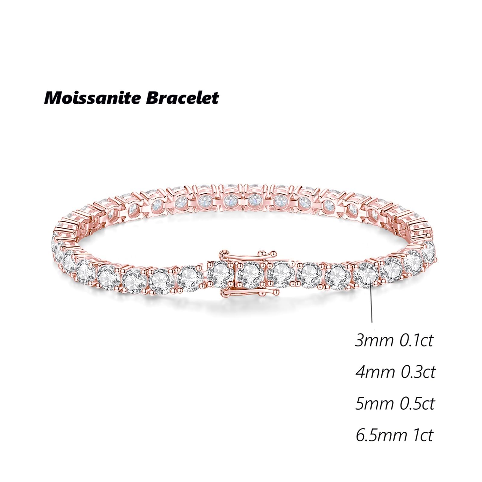LYGBAOFUL Armband Echt vergoldetes Roségold-Moissanit-Diamant-Tennisarmband für Damen, Silber 925, Hochzeitsaccessoires, edler Schmuck (Gelbgold, 22 cm, 3,0 mm, 0,1 Karat)