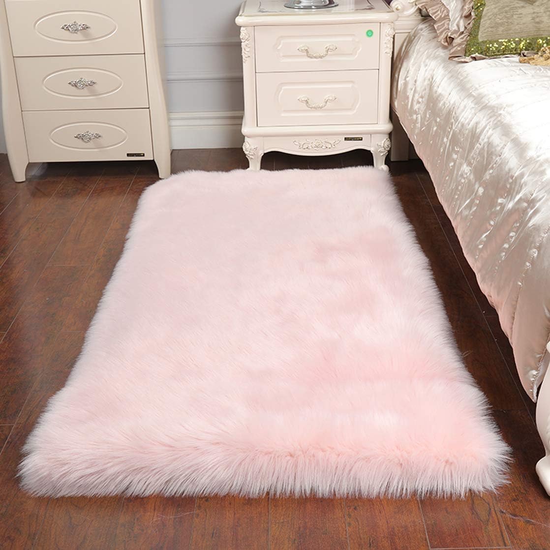 Cumay Super Soft Fluffy Faux Sheepskin Bedside Rugs, Shaggy Silky Plush