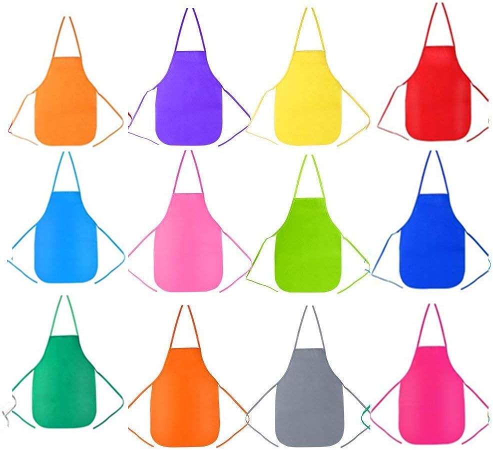 Febbya Children's Aprons, Aprons Painting Blouse 12 Colors Waterproof Non-woven Aprons Play Apron Artists Kids for Crafts Art Painting Activity Class, Events