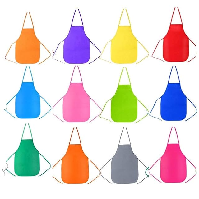 Delantal para niños, Delantales de pintura 12 PCS 12 colores Impermeables Tela no Tejida Delantales…