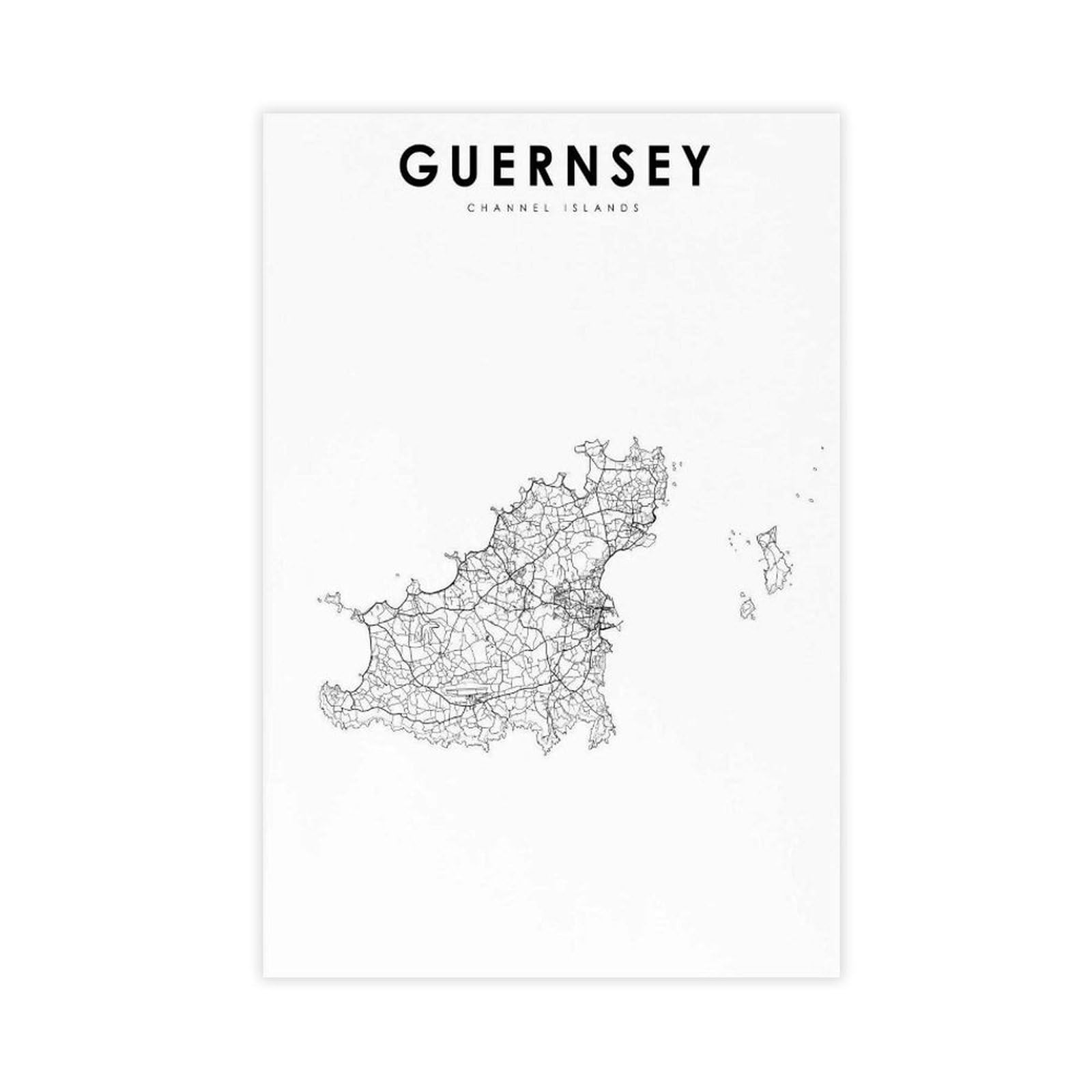 QOGDAF Guernsey Map Channel Islands UK Canvas Poster Bedroom Decor Landscape Office Room Decor Gift 24x36inch(60x90cm)
