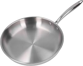 HOHXFYP Frigideira de Aço Inoxidável, Frigideira Antiaderente Multifuncional, Frigideira de Cozimento Sem Revestimento Engrossada de 3 Camadas para Fazer Ovos Mexidos (30cm-Prata)