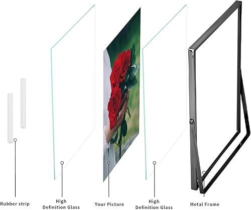 Miniatura 3 de SAEGYPET Marcos verticales flotantes de metal de 7 pulgadas para regalo (juego de 2, negro, 5 x 7 pulgadas), marco de fotos de metal de vidrio