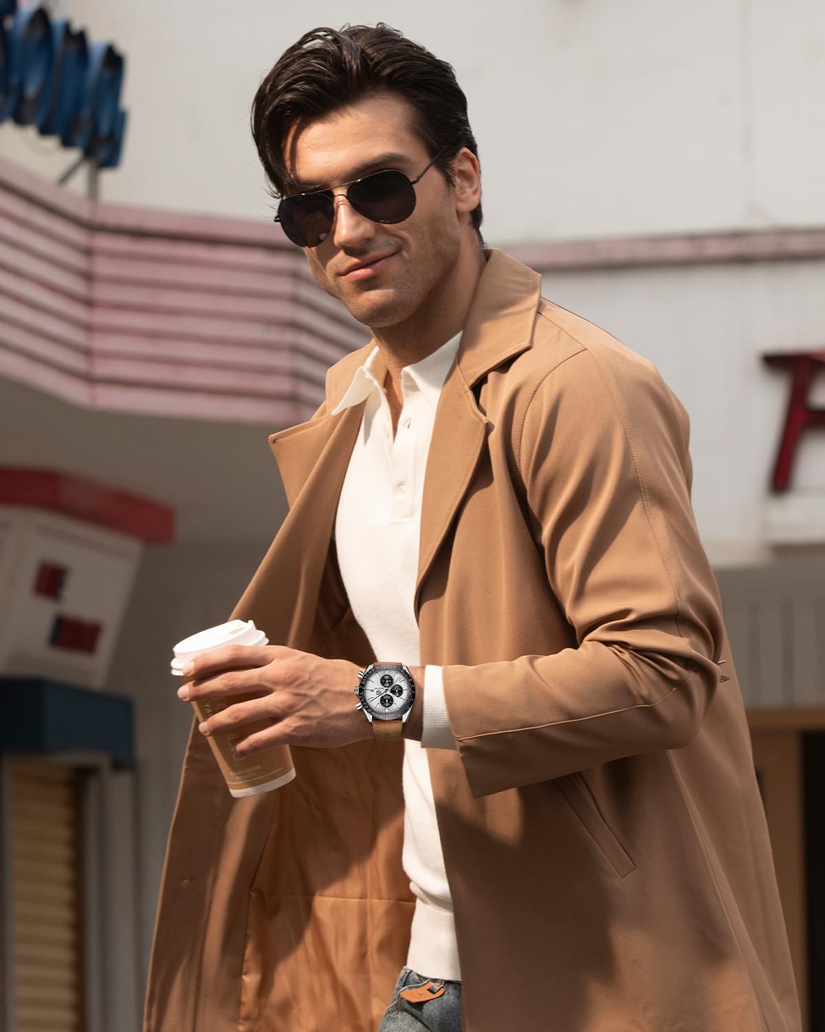BENYAR Orologio da Uomo Cronografo Analogico Movimento al Quarzo Impermeabile Luminoso Moda Sportivo Affari Orologio da Polso Cinturino in Pelle/Acciaio Inox Elegante Regalo per Uomo