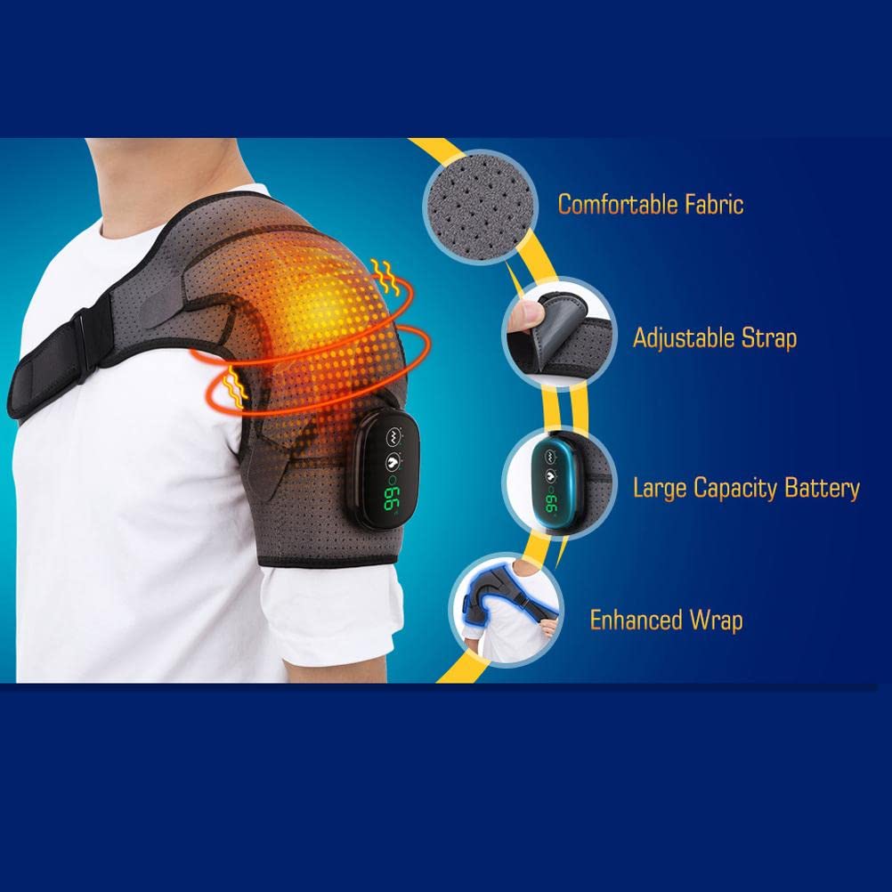 Massagegerät Heizung Schulter Wrap, Elektrisch beheizte Schulterstütze Heizgurt mit 3 Vibrationstemperaturen versenktes AC-Gelenk, Schmerzlinderung, Verstauchung