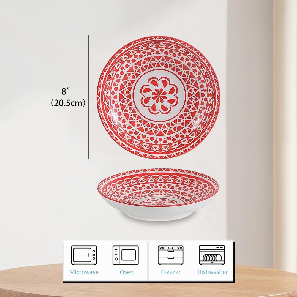 Platos Hondos Ceramica Plato Hondo - Juego de Platos Porcelana de 6 Piezas - Platos Vajilla Diseño Colores 20cm - Set Plato para Pasta | Sopa | Risotto | Ensalada - Apto para Lavavajillas y Microondas