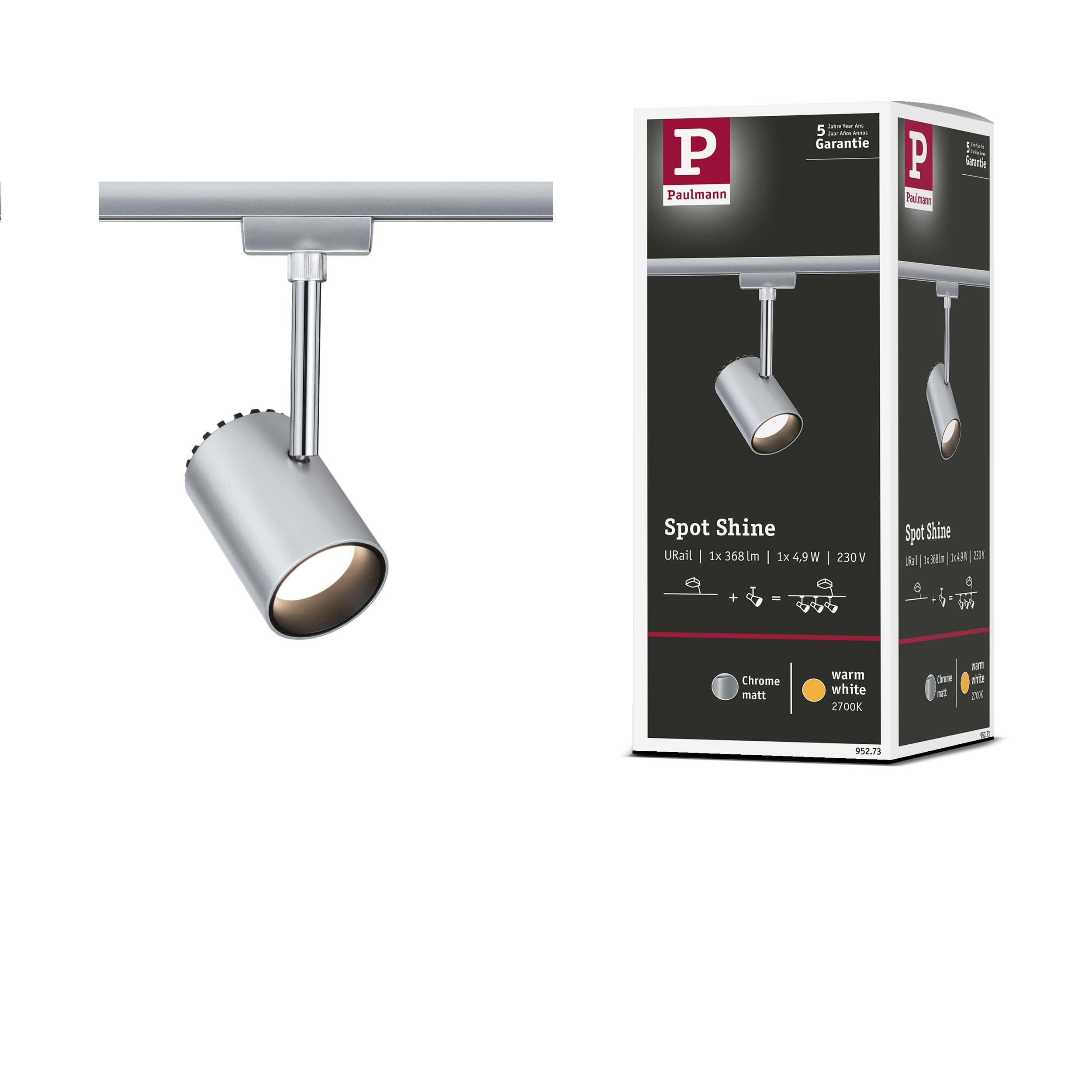 Paulmann URail Schienenspot Shine Einzelspot 225lm 4,9W 2700K 230V Chrom matt 95273