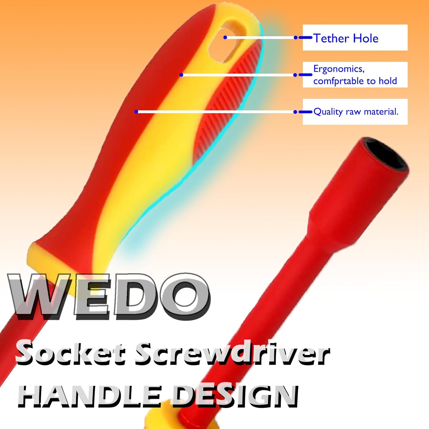 WEDO Insulated Socket Screwdriver,Electricians Screwdriver,Insulated Nut driver,Size 11mm,VDE 1000V,CR-V Steel,Anti-Slip Handles,IEC 60900