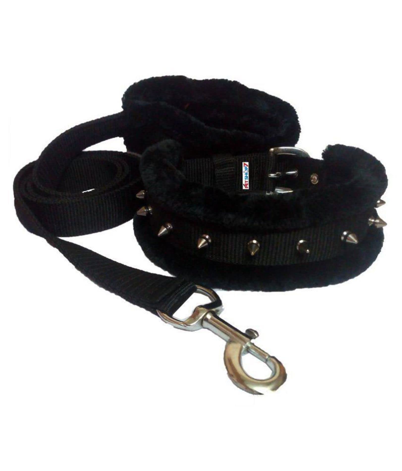 Petshop7 Nylon Fur Padded Spike Dog Collar & Dog Leash - Large (Adjustable Neck Size : 16-20inch) (Black) (B09X6XM7DD) Amazon Price History, Amazon Price Tracker