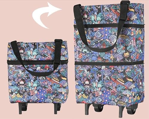 Miniatura 9 de Bolsa de compras mejorada con ruedas, bolsas de carrito portátil, carrito de comestibles, utilidad para tirar de mano con correas de mano, carrito