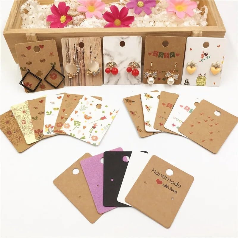 Earring Cards for Selling Jewelry 200pcs 5x4cm Blank Paper Ear Jewelry Display Earring Cards Hang Favor Label Tag for Packing Making DIY Accessories(S13-50)