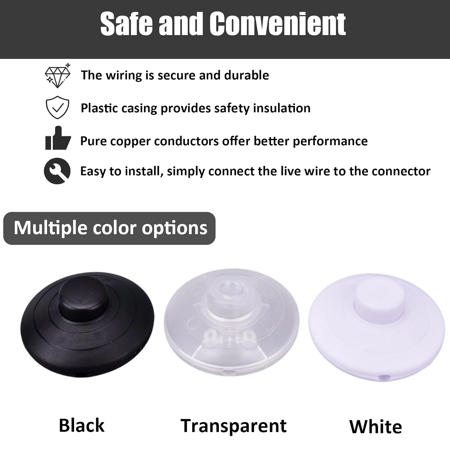 SEIWEI Foot Switch Floor Foot Pedal Push Switch, Round Lamp Light Foot Control Footswitch Step On Switches for Light Lamp On-Off Control Black