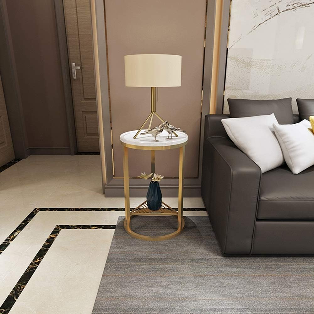 Telephone Table, Side Table Nordic Style Marble Round Telephone Table/Corner Table/Sofa Table/Coffee Table,19.6''x21.6'' (Color:Gold)