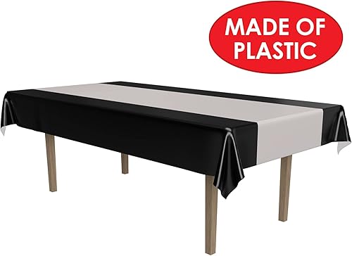 Miniatura 2 de Beistle Elegante cubierta rectangular de plástico negro y plateado para premios de noche, suministros de fiesta de graduación, decoraciones de boda