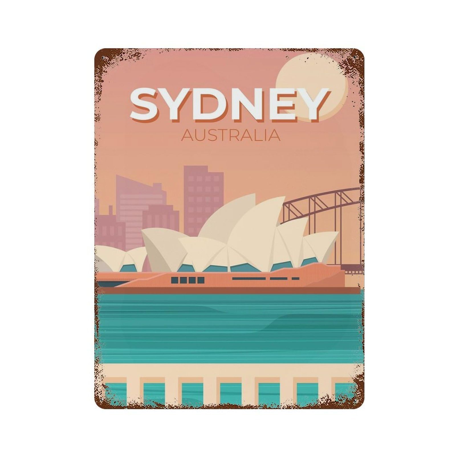 Sydney Australia Rustic Tin Plaque 15.7"x11.8", for Living Room, Hallway And Home Decor, Decorative Metal Wall Art