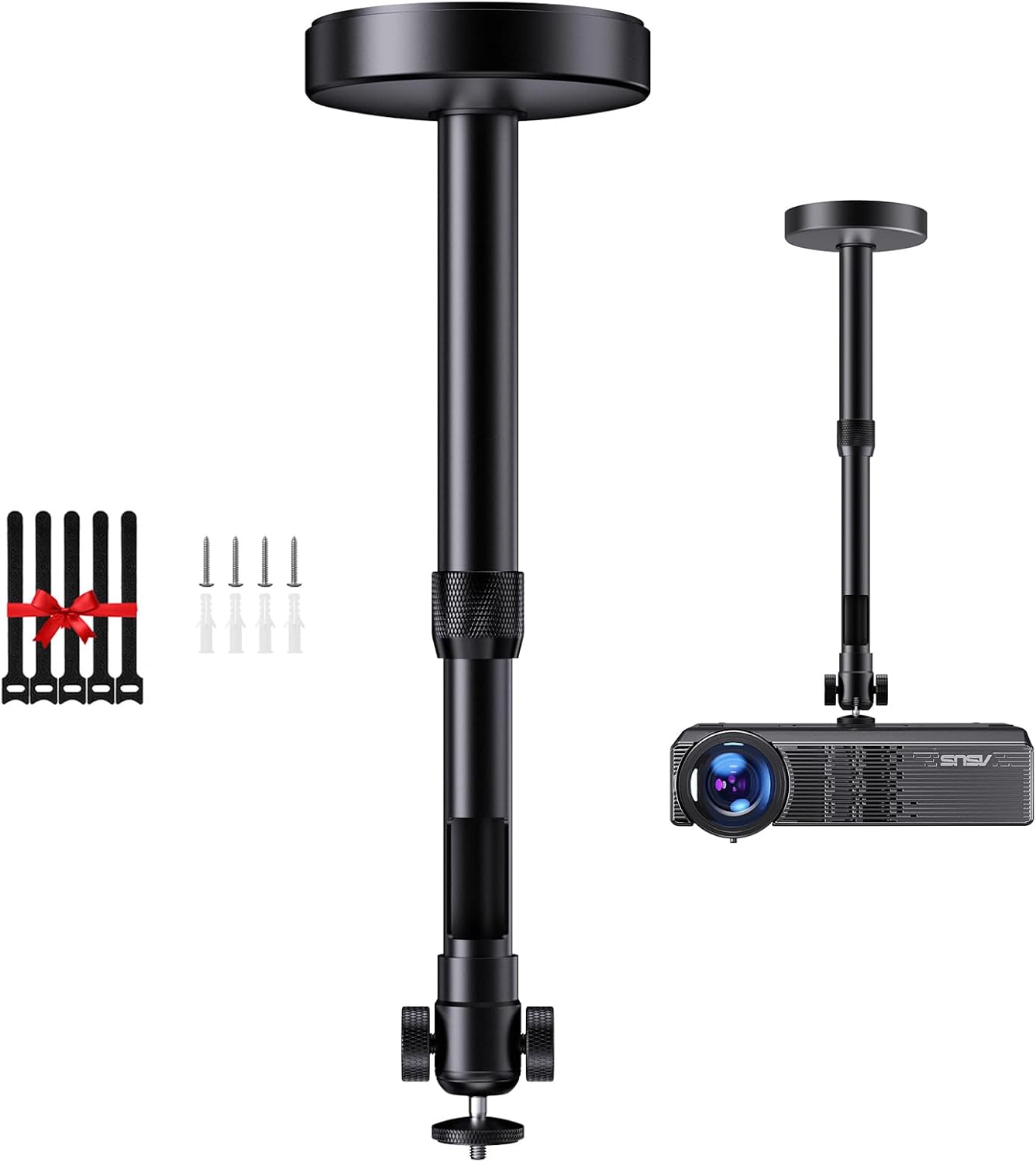 DAWASAPAT Projector Ceiling Mount with New Gimbal, Adjustable Length Projector Mount, ¼-Inch Screw, Compatible with Most Projectors, Ceiling/Wall Use with Adjustable Angle