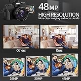 4K Digital Cameras for Photography 48MP Camcorder Reversible Display Vlogging Camera 16X Digital Zoom Mini Camera for YouTube with 32GB SD Card for Youtuber Beginners