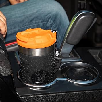 Klein Tools 55580 Stainless Steel Tumbler with Flip-top Lid, Insulated 20 oz. Tradesman's Double Wall Vacuum Mug, Slip-resistant Sleeve