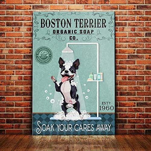 SIGNCHAT Boston Terrier Dog Organic Soap Company Poster Bathroom Living Room Dog Lover Decoration Metal Tin Sign 8x12 inch