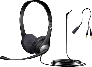 Cyber Acoustics AC-204 Stereo Headset with Noise-Cancelling Mic, 3.5mm Jack & Y-Adapter for School, Home & Office