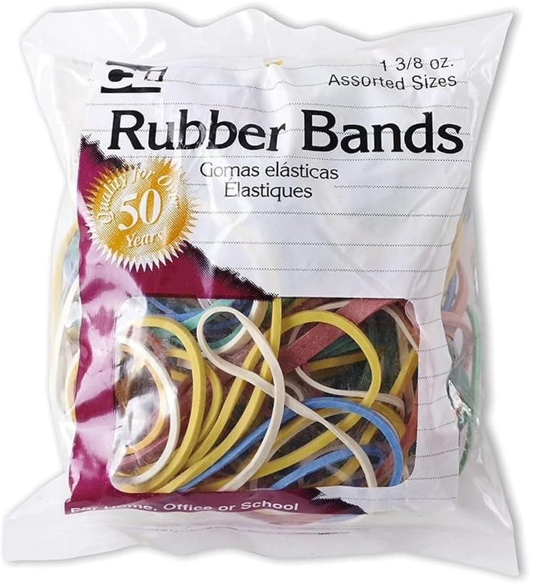 Image of Charles Leonard Rubber Bands, 1 3 /8 Ounce Bags, Assorted Sizes /Colors (56385), (Pack of 4)