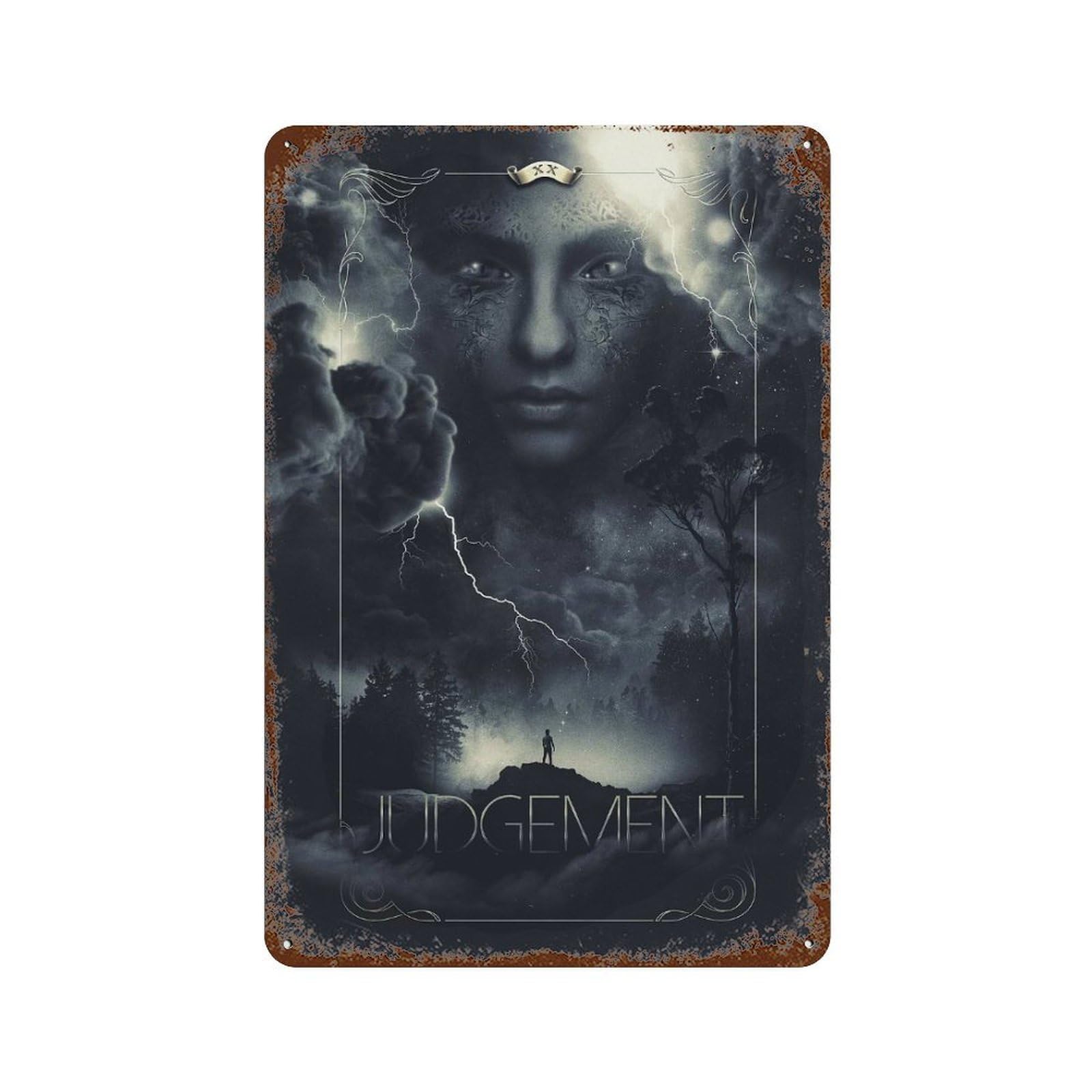 Judgement Rust Effect Tin Sign 11.8"x7.9", Rustic Home Decor for Cafe, Home Bar And Lounge Decor