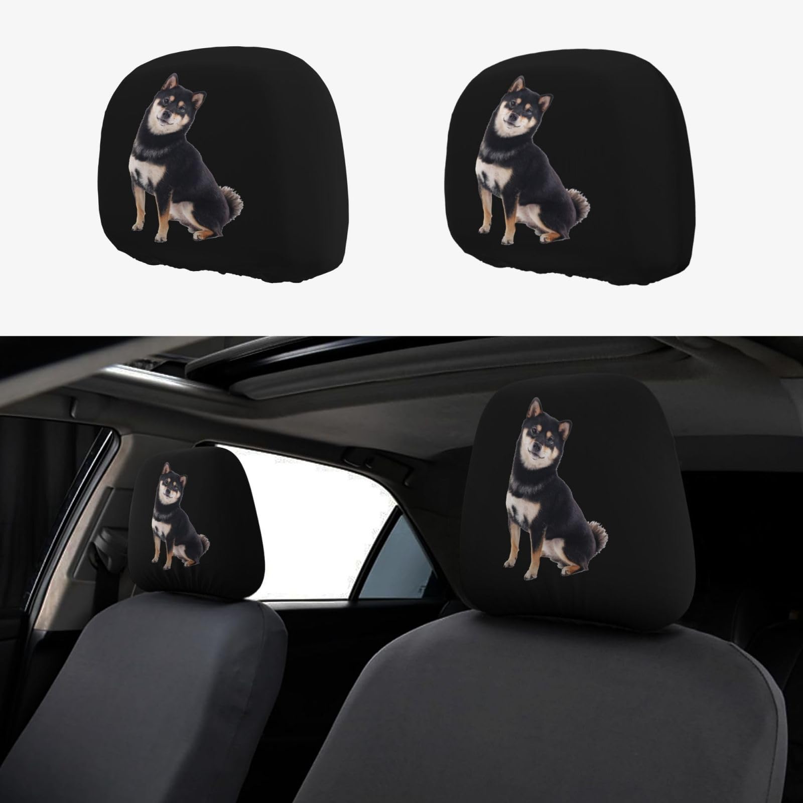 Amazon.co.jp: 車用ヘッドレストカバー 2枚セット 柴犬 黒柴 可愛い