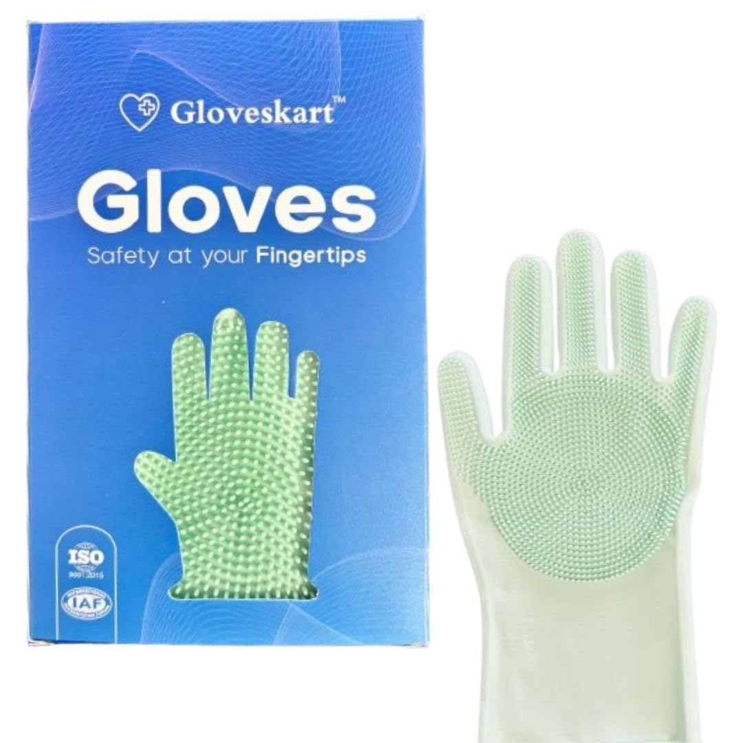 GLOVESKART® SILICONE GLOVES (5 COLOURS),SCRUBBER GLOVES for Dish Washing,Kitchen,Bathroom,Car Cleaning,Pet Grooming, Resusable Rubber Gloves for Household Use, Free Size (Pack of 1 Pair) (Mint Green) (B0CWY3CZR7) Amazon Price History, Amazon Price Tracker