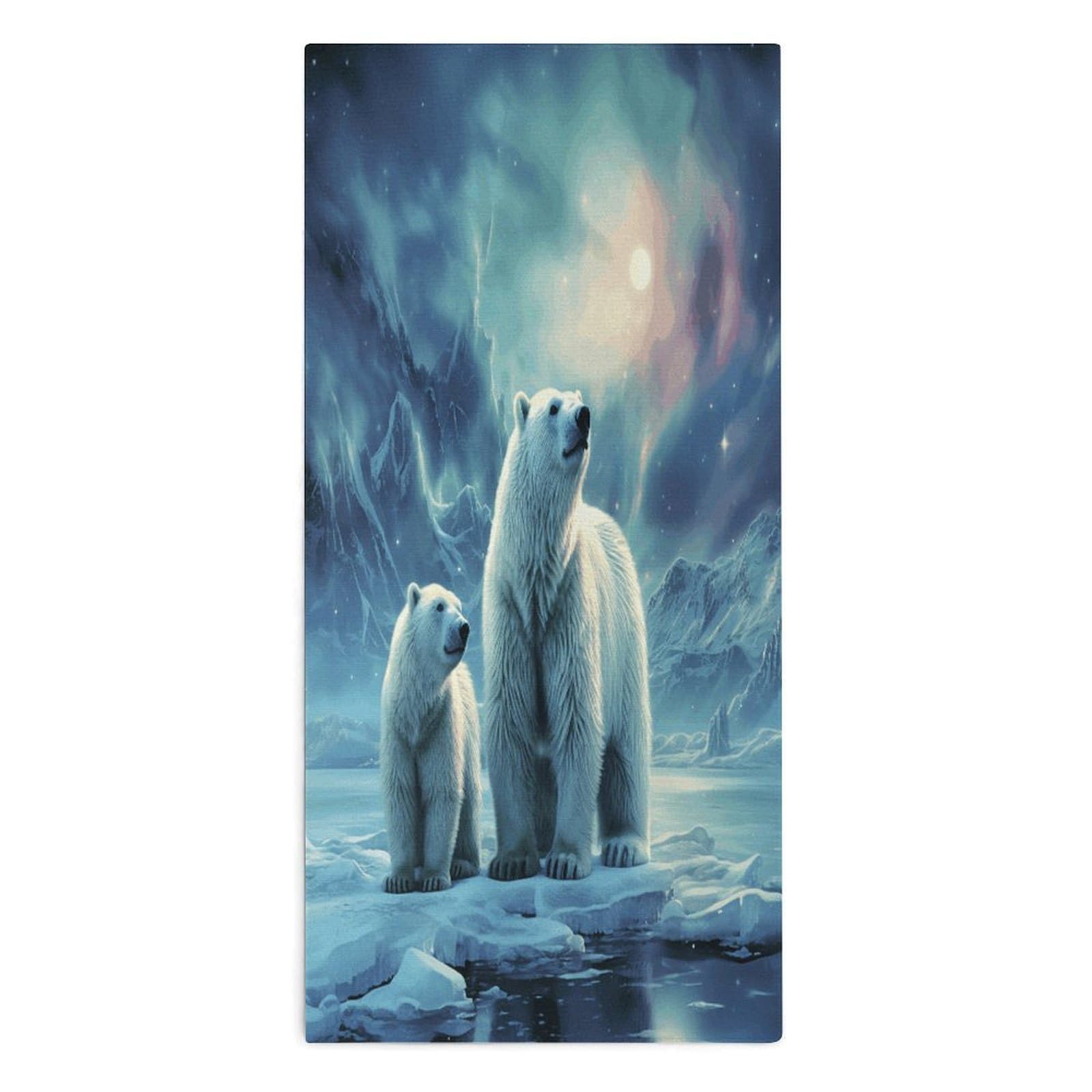 YUXBVKRS Polar Bears Northern Lights Hand Towels for Bathroom 14x29 Inch